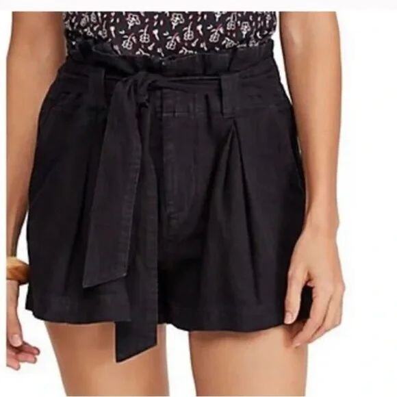 Free People Everywhere You Go Paperbag Pure Cotton Belted Shorts